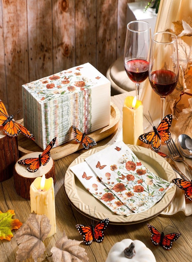 Seajan 200 Pcs Spring Wildflower Guest Napkins Disposable Floral Hand Towels for Bathroom Watercolor Dinner Paper Butterfly Decorative Botanical Napkins for Spring Kitchen Bathroom Party - Image 2